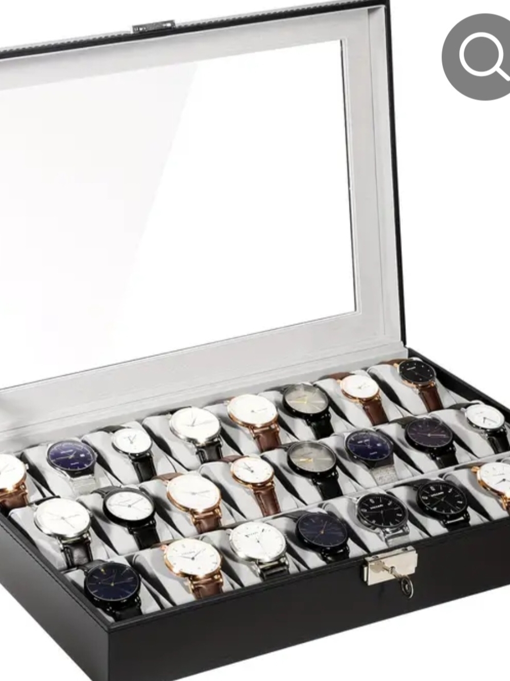 Classic Brown Faux Leather Watch Box -24 Slot Display Case (Watches Not Included - Picture 3 of 4